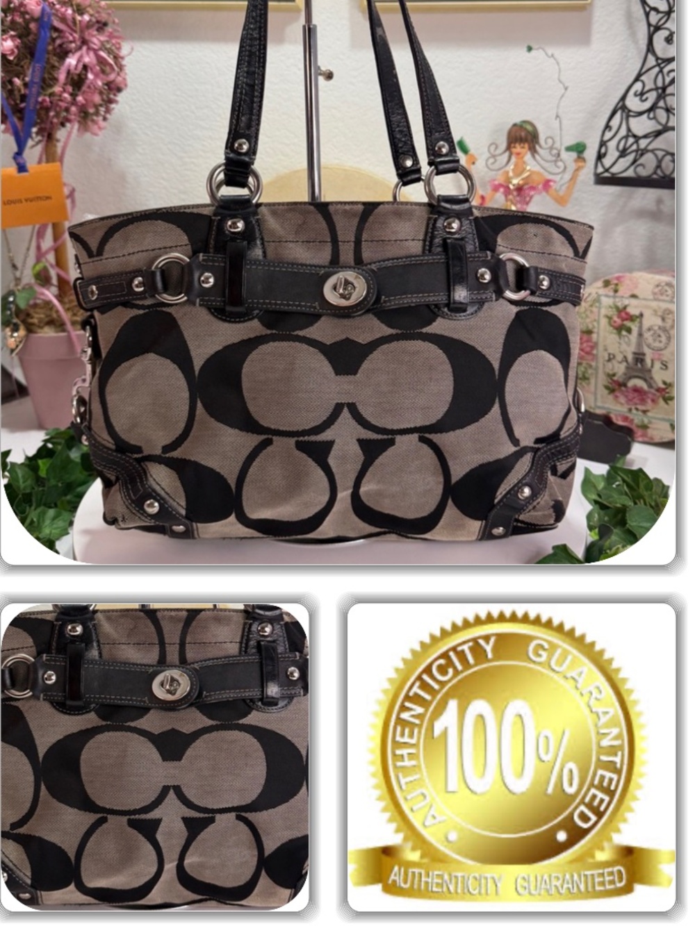 COUTURE COACH BLACK CC MONOGRAM TOTE!